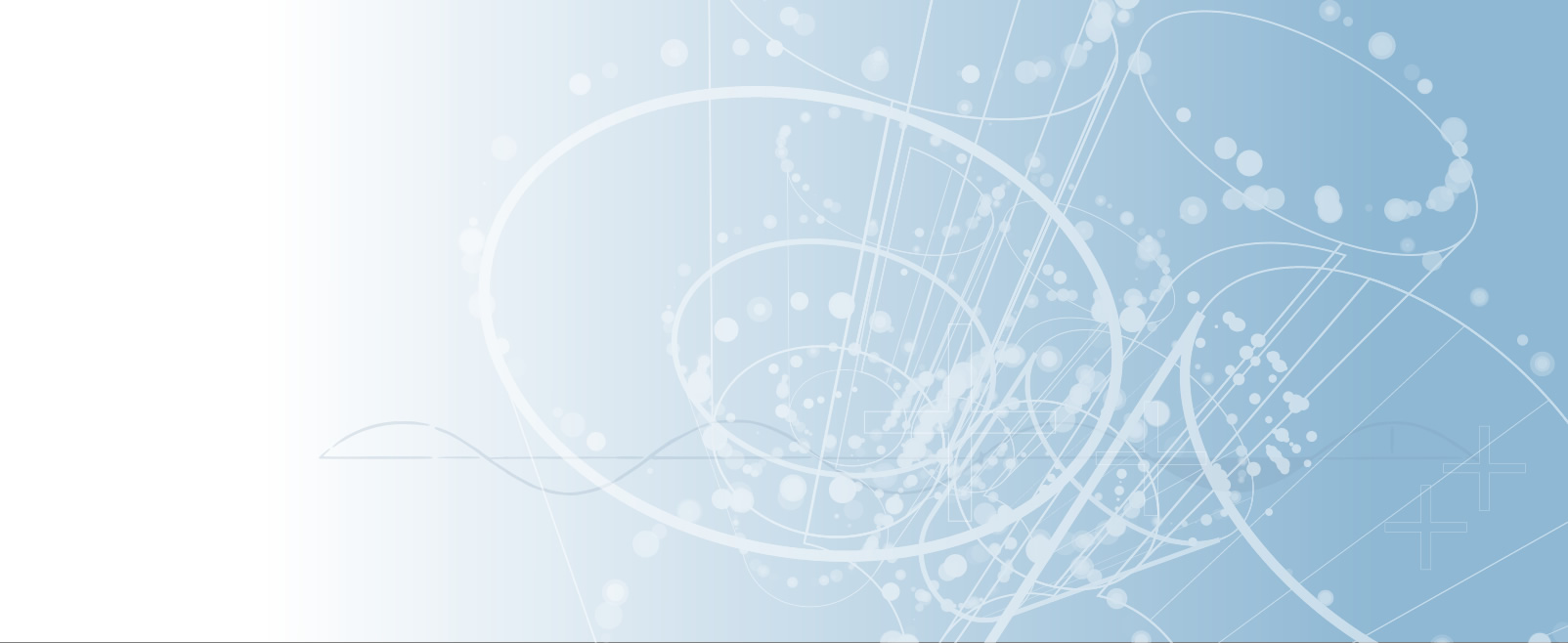 Abstract blue and white background with circular lines, dots, and geometric digital design elements.